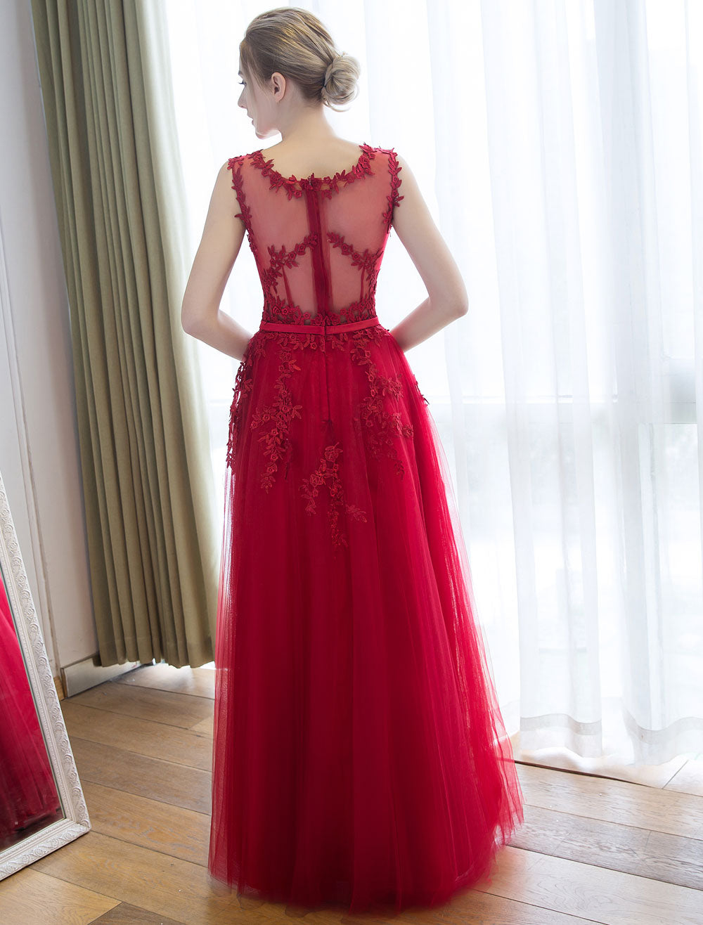 Glamorous Long Evening Dresses Lace Cameo Pink Party Dress A Line Applique Tulle Maxi Formal Dress