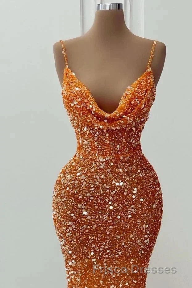Glamorous Long Mermaid Spaghetti Straps Sequined Formal Prom Dress Secondary image