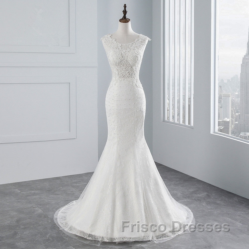 Glamorous Long Mermaid Tulle Appliques Lace Wedding Dress