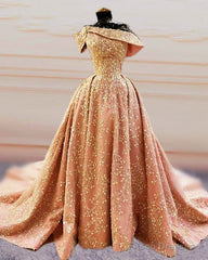 Glamour Ball Gown Satin Dresses Lace Embroidery Off Shoulder