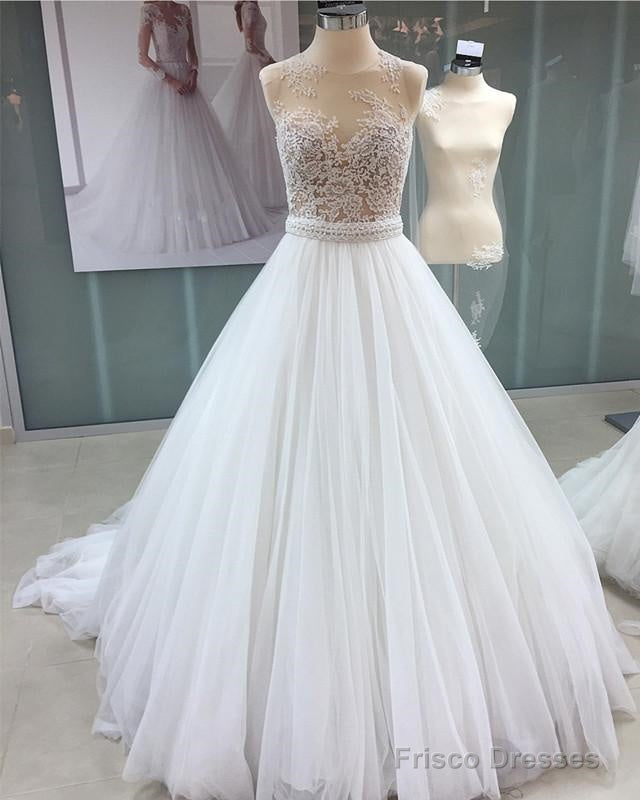 Glamour Lace Appliques Scoop Neckline Tulle Ball Gowns Wedding Dresses Main image