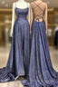 Glitter A Line Sequin Formal Prom Dress Corss Back With Split