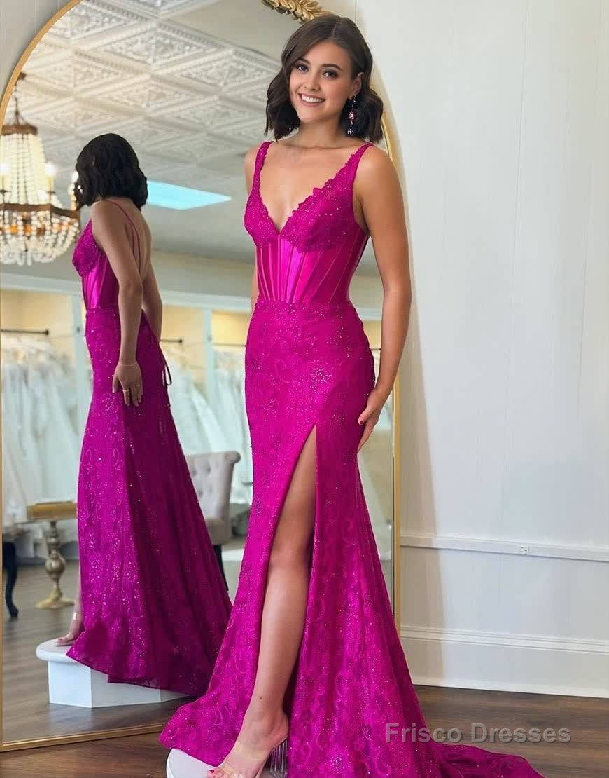 Glitter Fuchsia Mermaid Sweep Train Prom Dress With Slit Secondary image
