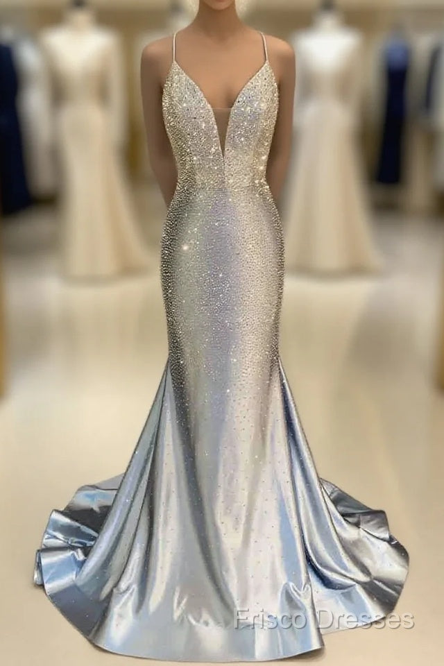Glitter Halter Beaded Mermaid Formal Prom Dress Main image