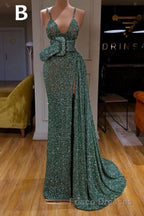 Glitter Off-the-Shoulder Slim Mermaid Formal Prom Party GownsSleeveless Mermaid Evening Gowns
