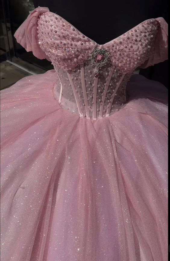 Glitter Pearls Pink Quinceanera Dresses Ball Gowns Sweet 15 16 Birthday Dress Secondary image