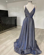 Glitter Prom Dresses V Neck Split With Straps