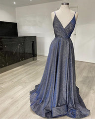 Glitter Prom Dresses V Neck Split With Straps