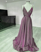 Glitter Prom Dresses V Neck Split With Straps