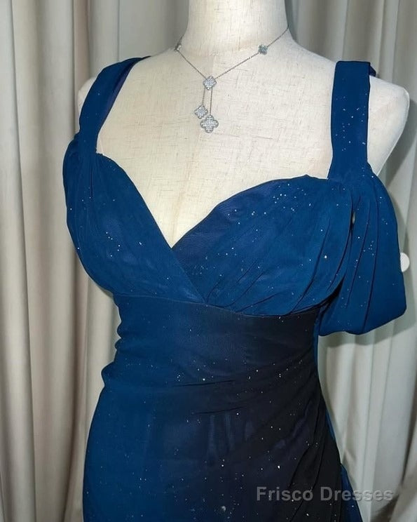 Glitter Radient Blue Prom Dress For Birthday& Pool Party-Elegant V-Neck Spaghetti Straps Evening Dress Secondary image