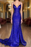 Glitter Royal Blue Sequins Formal Prom Dress Regency Backless Mermaid Formal Dress