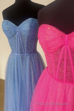Glitter Sweetheart Sheer Corset A-Line Long Formal Prom Dress