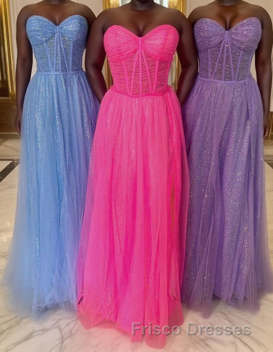 Glitter Sweetheart Sheer Corset A-Line Long Formal Prom Dress Main image