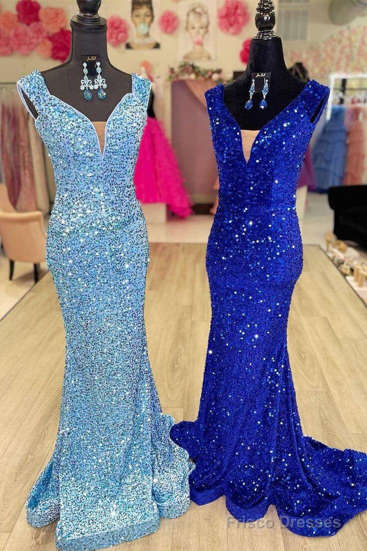 Glitter V-Neck Sequins Formal Dress Cap Sleeves Long Mermaid Prom Dress Secondary image