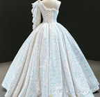 Glitter White Sequin Wedding Dress One Shoulder Ball Gown Quinceanera Dress