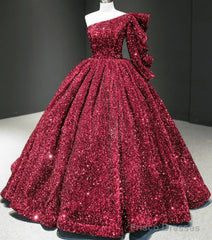 Glitter White Sequin Wedding Dresses One Shoulder Ball Gown Quinceanera Dress