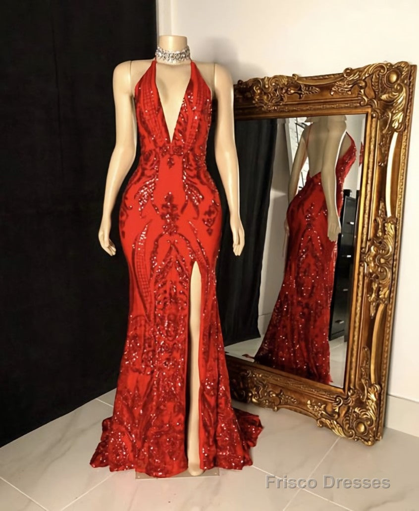 Glittery Mermaid Red Prom Gown,Floor length Gala Evening Dresses Main image