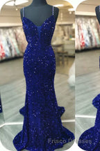 Glittery Mermaid Red Sequin V-Neck Lace-Up Back Formal Prom Dress Gala Gown