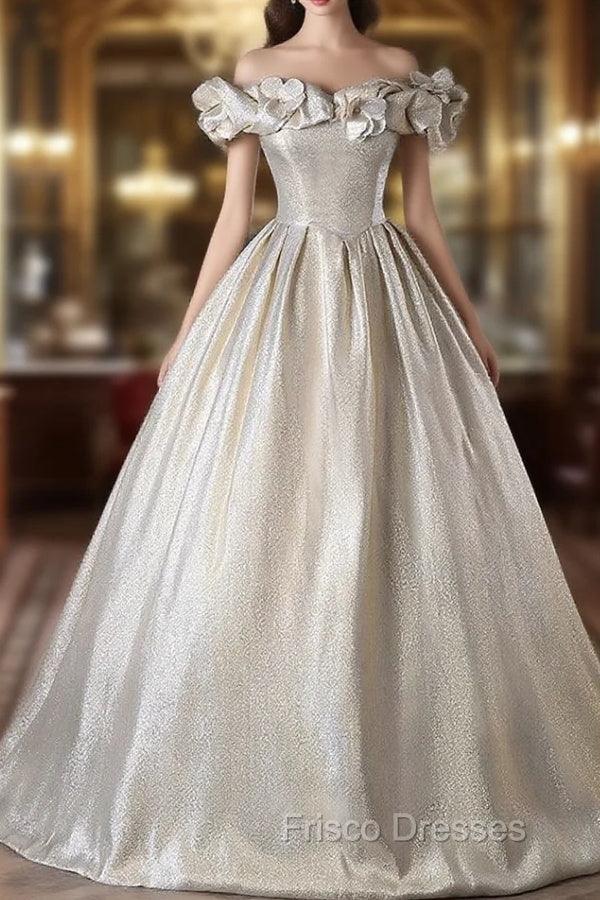 Gold Ball Gown Off the Shoulder 3D Flower Quinceanera Dress Main image