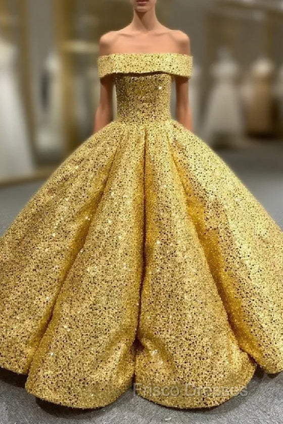 Gold Ball Gown Sequins Cap Sleeve Formal Prom Dress Main image