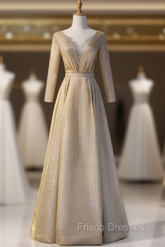 Gold Illusion V-neck Beading Short Sleeve Formal Prom Dress Main image