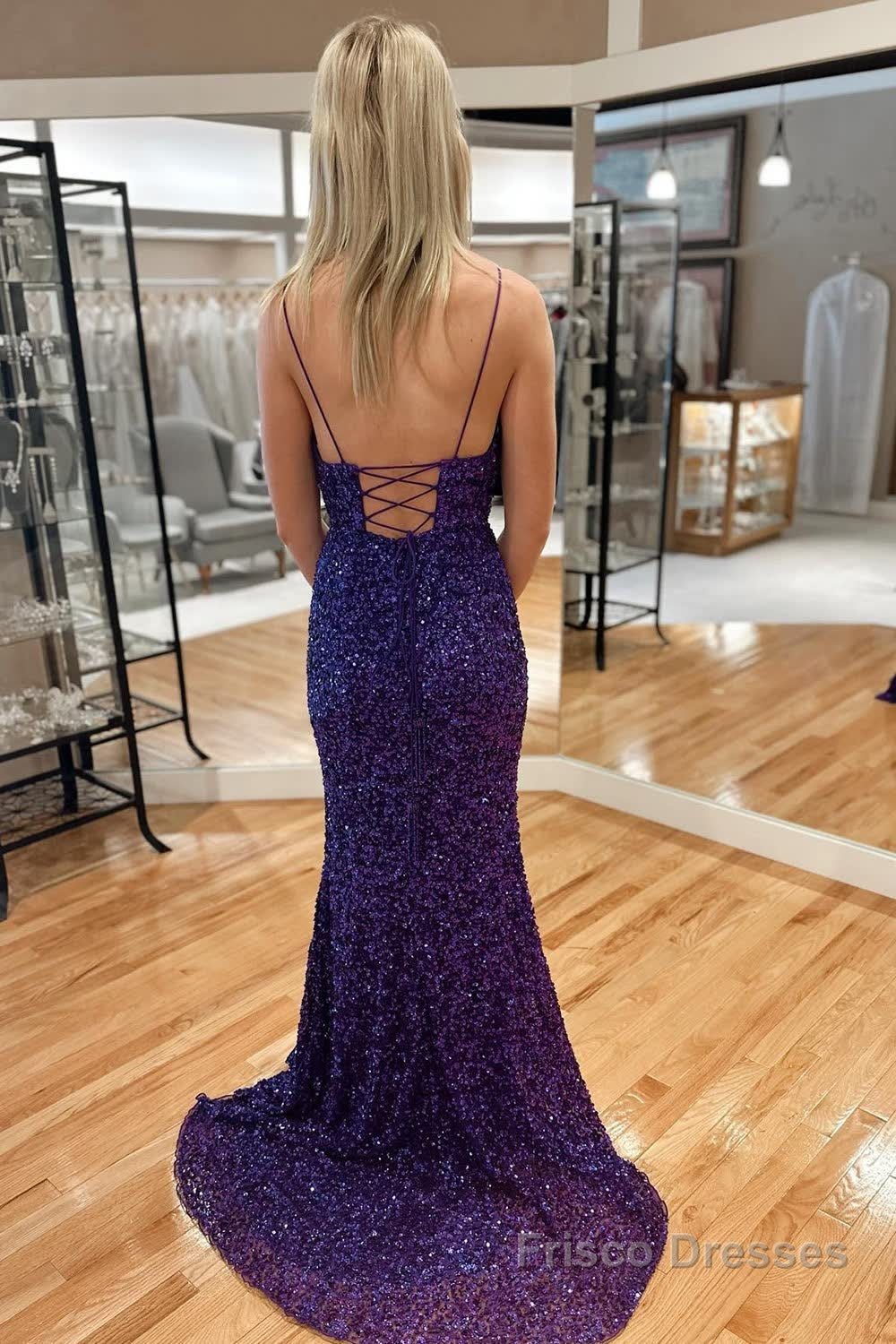 Gold Mermaid Sequin Prom Dress with Slit