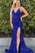 Gold Mermaid Sequin Prom Dress with Slit