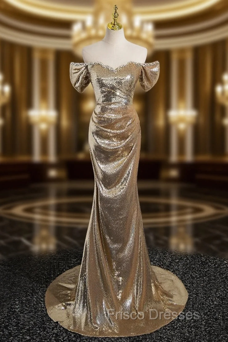 Gold Mermaid Sequins Crystal Formal Prom Dress Main image