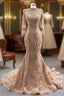 Gold Mermaid Sequins High Neck Pearls Formal Prom Dress