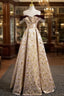 Gold Off The Shoulder Beading Formal Prom Dress