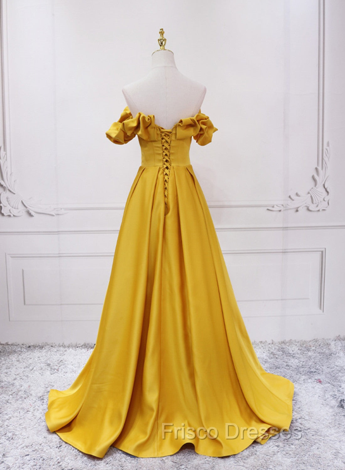Gold Satin A-line Sweetheart Long Junior Formal Prom Dress, Floor Length Satin Evening Dress Secondary image
