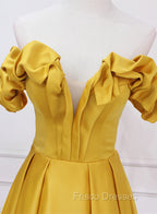 Gold Satin A-line Sweetheart Long Junior Formal Prom Dress, Floor Length Satin Evening Dress