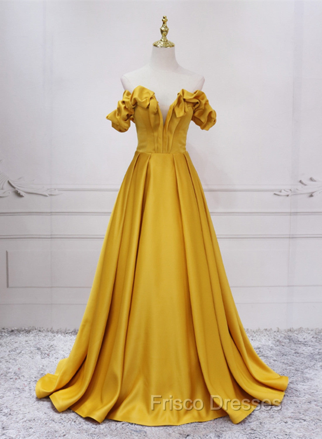 Gold Satin A-line Sweetheart Long Junior Formal Prom Dress, Floor Length Satin Evening Dress