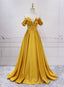 Gold Satin A-line Sweetheart Long Junior Formal Prom Dress, Floor Length Satin Evening Dress