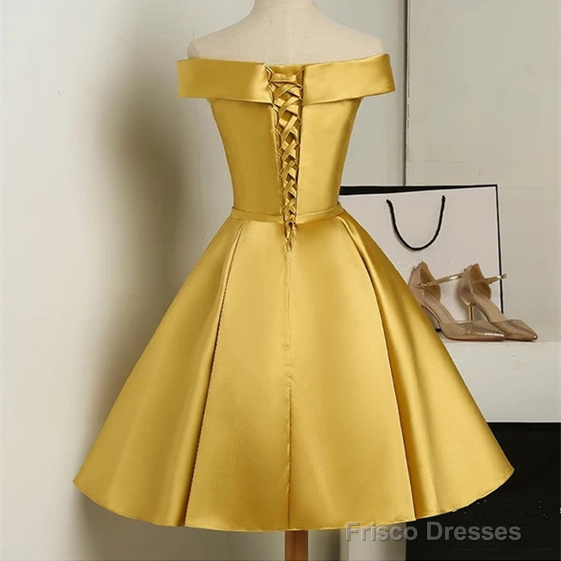 Gold Satin Off Shoulder Short Formal Dress , Lovely Formal Dresses Secondary image