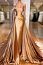Gold Satin One Shoulder Overskirt Formal Prom Dress