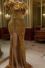 Gold Sequin Mermaid Strapless Split Formal Prom Dress