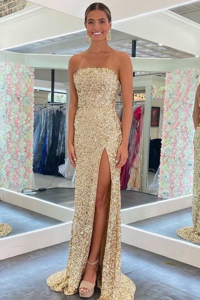 Gold Sequin Strapless Backless Mermaid Prom Dress Secondary image