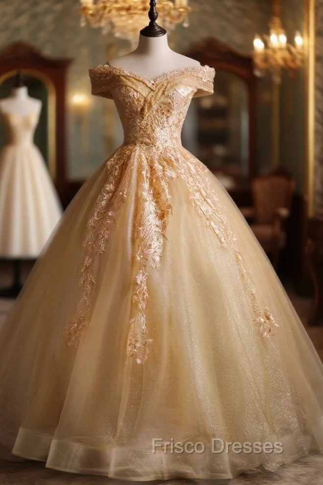 Gold Sequins Appliques Beading Quinceanera Dress Main image