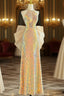 Gold Sequins Halter Backless Formal Prom Dress