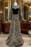 Gold Sequins Long Sleeve Backless Beading Formal Prom Dress