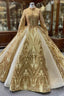 Gold Sequins Long Sleeve High Neck Formal Prom Dress