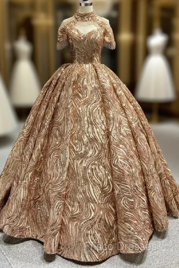 Gold Sequins Off the Shoulder Formal Prom Dress Main image