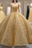 Gold Sequins Straps Pearls Formal Prom Dress
