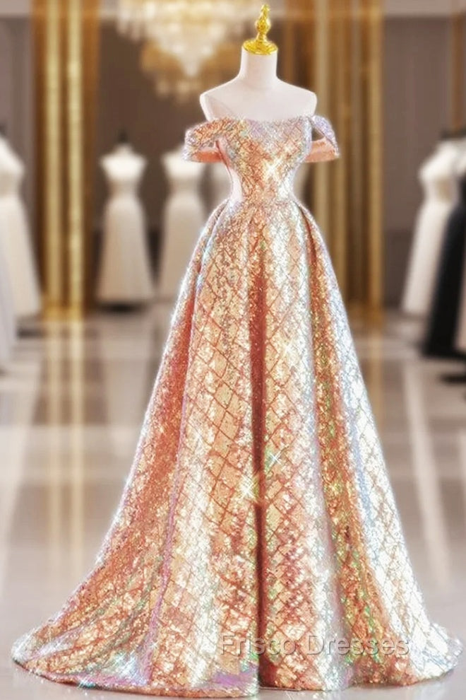 Gold Sequins Sweetheart Formal Prom Dress Main image