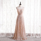 Gold Sequins Sweetheart Simple Spaghetti Straps Long Party Dress, Sequins Formal Prom Dress Bridesmaid Dress