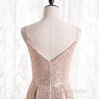 Gold Sequins Sweetheart Simple Spaghetti Straps Long Party Dress, Sequins Formal Prom Dress Bridesmaid Dress