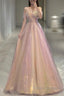 Gold Sparkle A Line Tulle Sequin Long Formal Prom Dress