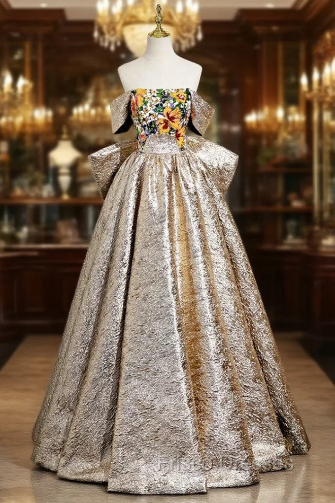 Gold Strapless Colorful Sequins Formal Prom Dress With Bow