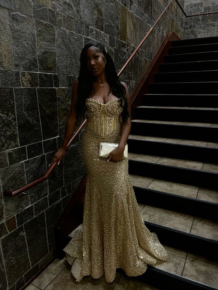 Gold Sequin Mermaid Long Prom Gown Evening Dress Secondary image